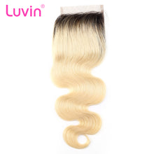 Load image into Gallery viewer, Luvin 613 Blonde Brazilian Body Wave Human Hair Bundles with Closure 3 Bundles Virgin Hair Weft And 1 Piece T1B/613 Lace Closure
