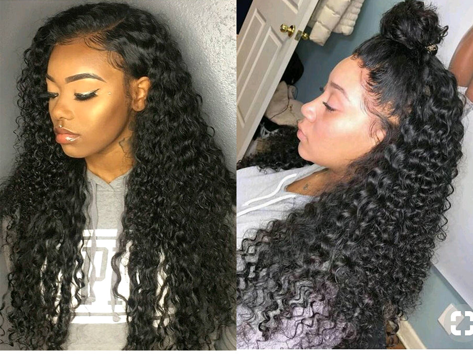 Luvin Hair Deep Wave Human Remy Hair Bundle With Closure Brazilian Hair 3 Bundles With 360 Lace Frontal Pre-Plucked Deep Curly