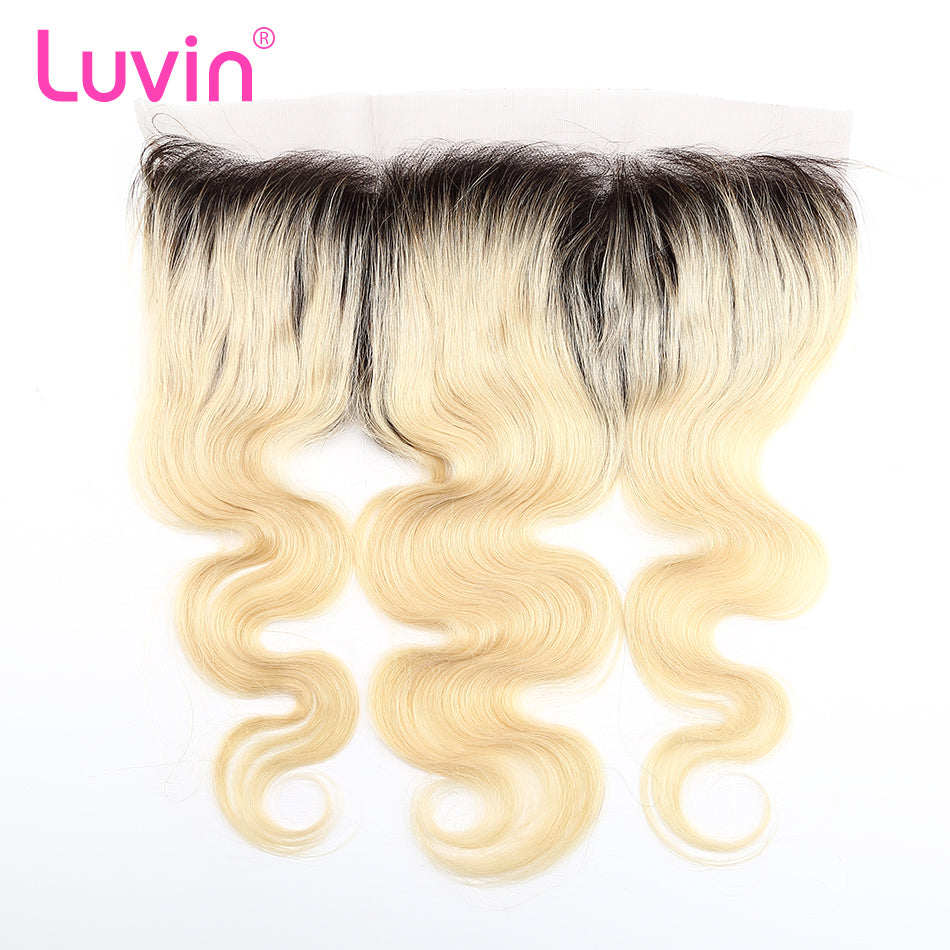 Luvin Ombre Blonde T#1B/613 Body Wave Brazilian Hair Weave Bundles With Frontal 3 Bundles Remy Hair and 1PC Lace Frontal Closure