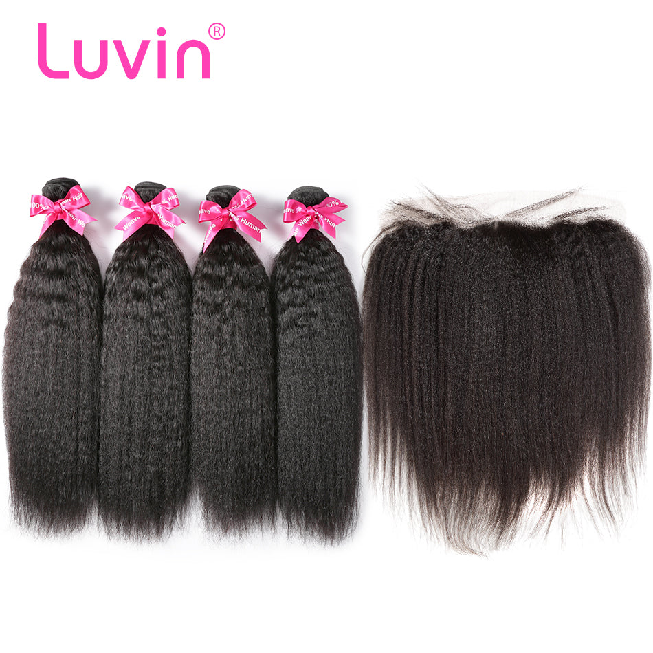 Luvin Malaysian Straight Unprocessed Virgin Hair Weave Bundles Kinky Straight Hair Extensions 4 5 Bundles With Frontal Closure