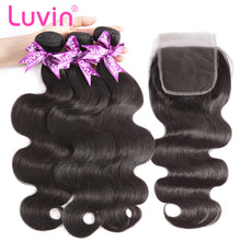 Load image into Gallery viewer, Luvin Malaysian Body Wave Bundles With Closure 3 4 Bundles Hair Extension Weaves Human Hair With Closures 30 Inch Bundles Weave
