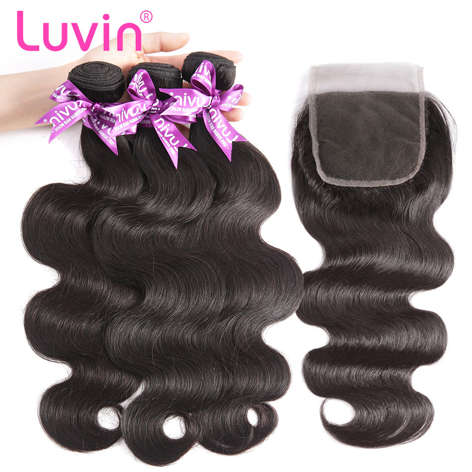 Luvin Malaysian Body Wave Bundles With Closure 3 4 Bundles Hair Extension Weaves Human Hair With Closures 30 Inch Bundles Weave
