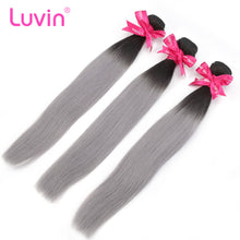 Load image into Gallery viewer, Luvin Ombre Grey 3/4 bundles with closure Brazilian Straight Hair 100% Remy Human Hair Weave Bundles Color T#1B/Grey
