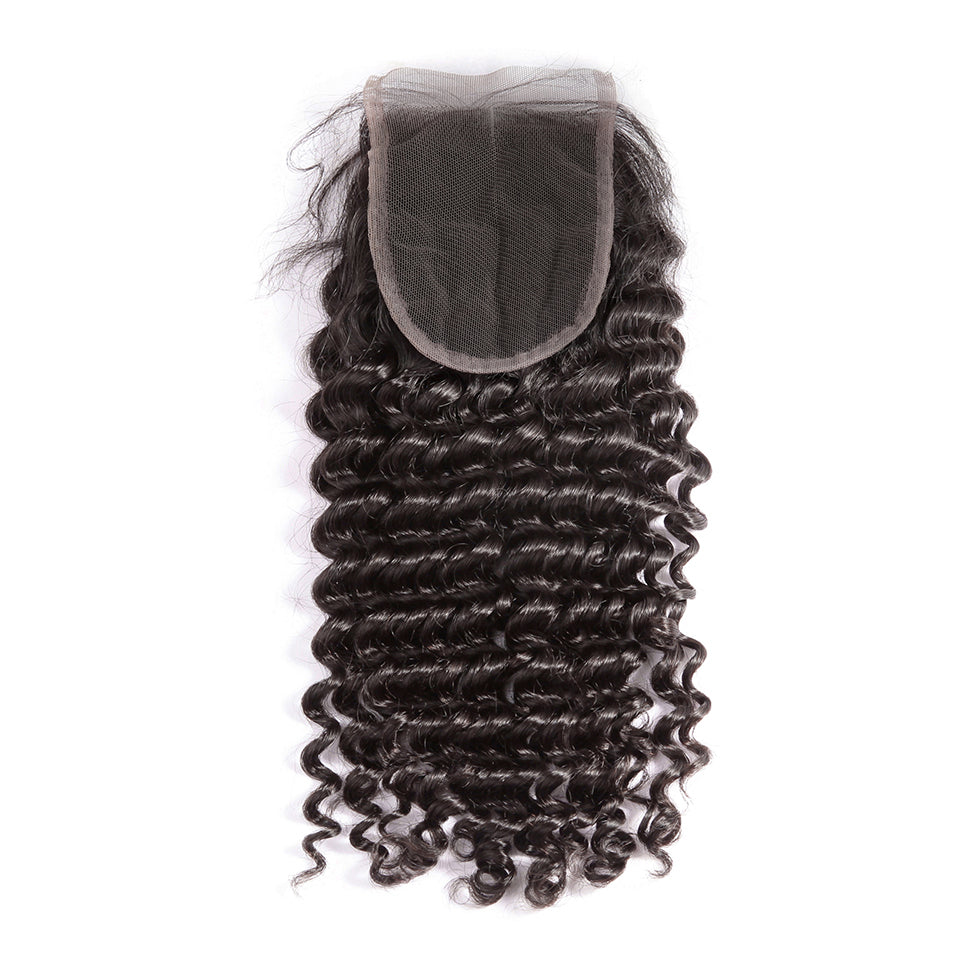 Luvin Malaysian Curly Human Hair Bundles With Closure Total 4Pcs/Lot Deep Wave 3 Bundles Hair Weft And 1 Piece Lace Closure