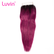 Load image into Gallery viewer, Luvin Ombre Hair 3/4 bundles with closure Brazilian Straight Hair 100% Remy Human Hair Weave Bundles Color T1B/Burgundy 99J Red
