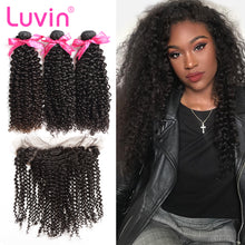 Load image into Gallery viewer, Luvin Brazilian Hair Weave Bundles Kinky Curly Hair Remy Hair 3 4 Bundles With Frontal Closure Bleached Knots Hair Extension
