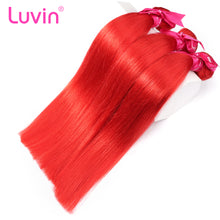 Load image into Gallery viewer, Luvin Pink Red Straight Brazilian Hair Weave Human Hair Bundles With Closure 3 Bundles Remy Hair and 1PC Lace Frontal Closure
