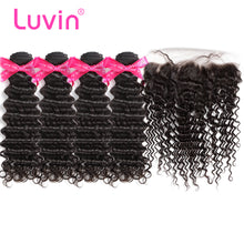Load image into Gallery viewer, Luvin Malaysian Curly Hair Bundles 4 5 Bundles With Frontal Closure Unprocessed Virgin Hair Weave Human Hair Extension Deep Wave
