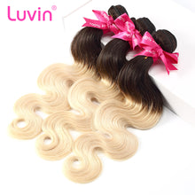 Load image into Gallery viewer, Luvin Ombre Blonde 3/4 bundles with closure Brazilian Hair Body Wave 100% Remy Human Hair Weave Bundles Color T#1B/#613
