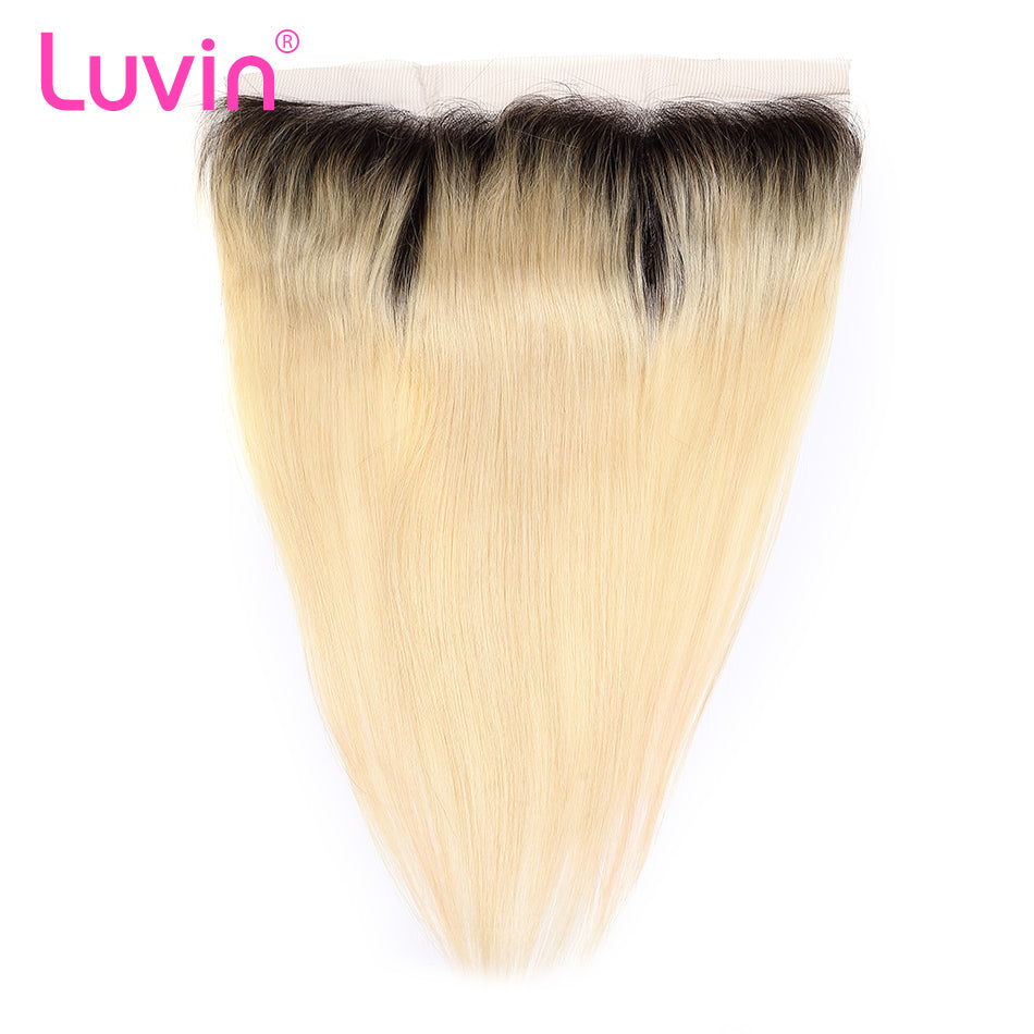 Luvin 613 Blonde Straight Brazilian Hair Weave Human Hair Bundles With Closure 3 Bundles Remy Hair and 1PC Lace Frontal Closure