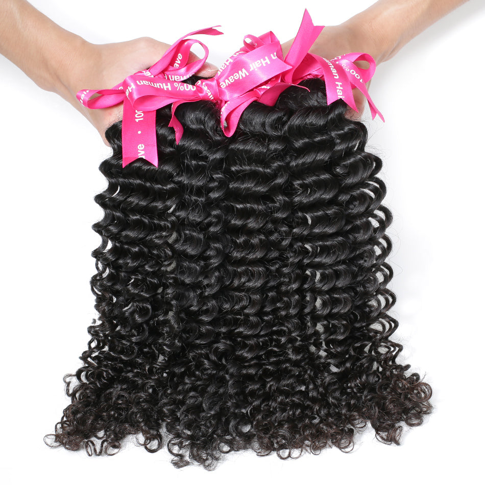 Brazilian Virgin Hair Deep Wave 4 Pcs/Lots 100% Natural Color Human Hair Weave Bundles No Shedding No Tangle Soft Hair