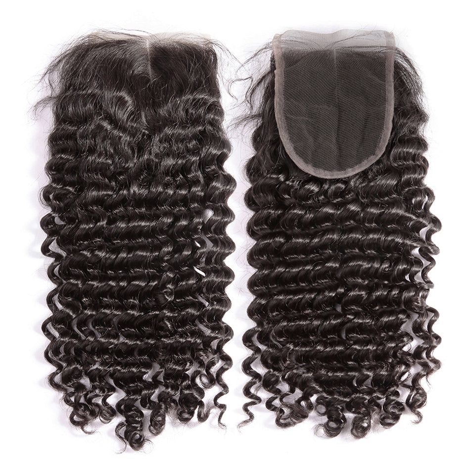 Luvin Brazilian Hair Weave 3 4 Bundles With Closure Deep Wave 100% Virgin Human Hair 4x4 Lace Closure Bleached Knots