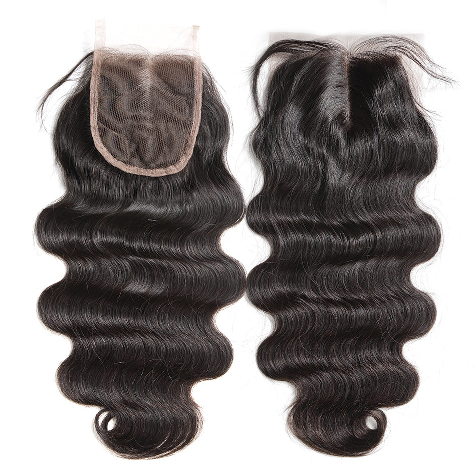 Luvin Brazilian Hair Weave 3 4 Bundles With Closure Body Wave 100% Virgin Human Hair 4x4 Lace Closure Bleached Knots
