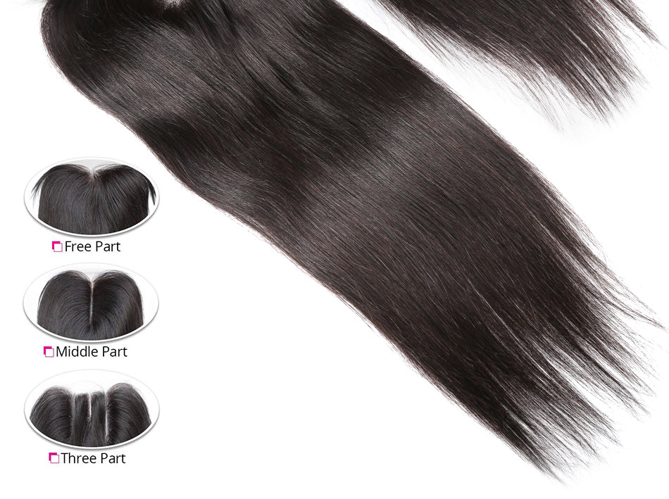 Luvin Brazilian Hair Weave 3 4 Bundles With Closure Straight 100% Virgin Human Hair 4x4 Lace Closure Bleached Knots