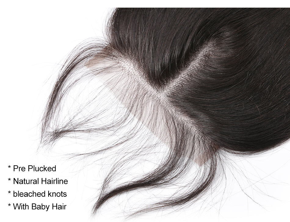 Luvin Brazilian Hair Weave 3 4 Bundles With Closure Straight 100% Virgin Human Hair 4x4 Lace Closure Bleached Knots