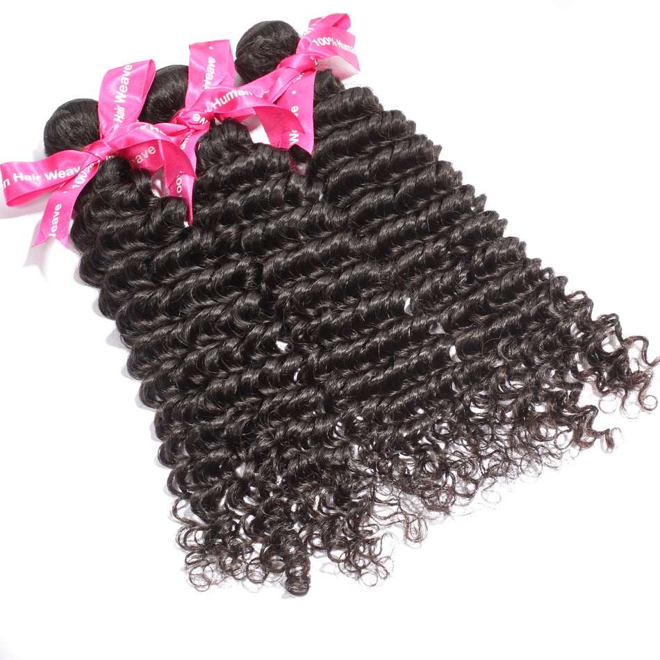 Luvin Peruvian Virgin Deep Wave Curly Weave Human Hair Bundles 3 Pcs/Lots 100% Unprocessed Raw Human Hair Extension Water Wave