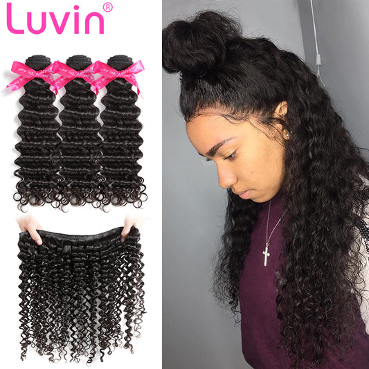 Luvin Brazilian Hair Weave Bundles Virgin Hair Deep Wave 3 Pcs/Lots 100% Unprocessed Raw Hair Extension Curly Hair