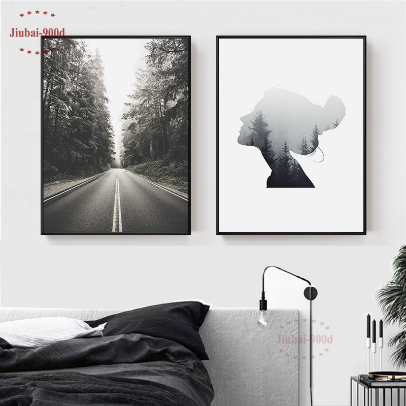 Nordic Posters And Prints Canvas Painting Poster, Forest Landscape Wall Pictures