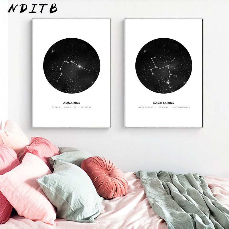 Nursery Wall Art Canvas Poster Prints Astrology Sign Minimalist Geometric Painting Nordic