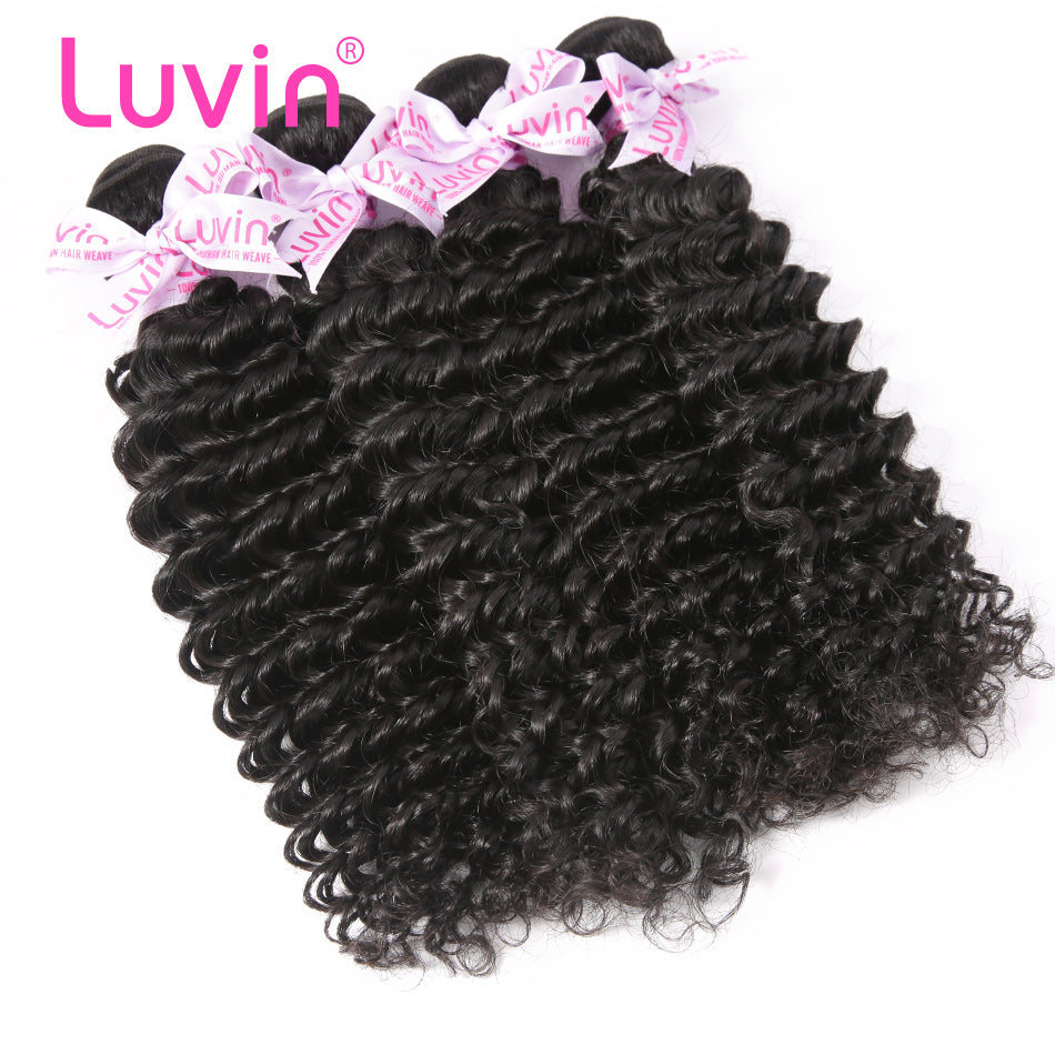 Luvin Brazilian Curly Remy Hair 4 Bundles 100% Unprocessed Human Hair Weave Extensions Shipping Free