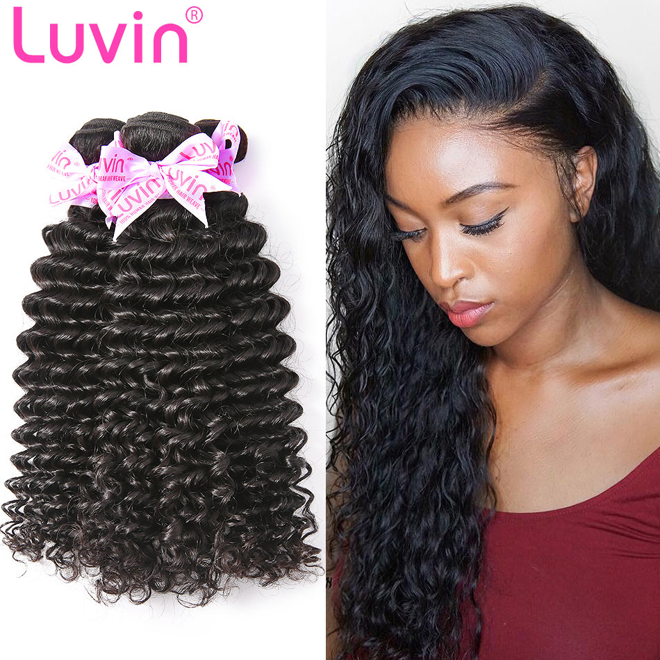 Luvin Mink Brazilian Hair Weave Deep Wave Bundles Human Hair Weaves Remy Hair Deep Curly Bundles Hair Extensions 30 Inch Bundles