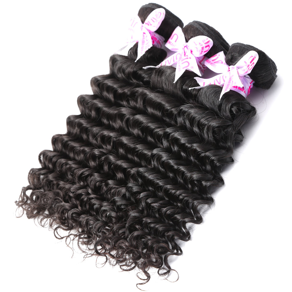 Luvin Mink Brazilian Hair Weave Deep Wave Bundles Human Hair Weaves Remy Hair Deep Curly Bundles Hair Extensions 30 Inch Bundles