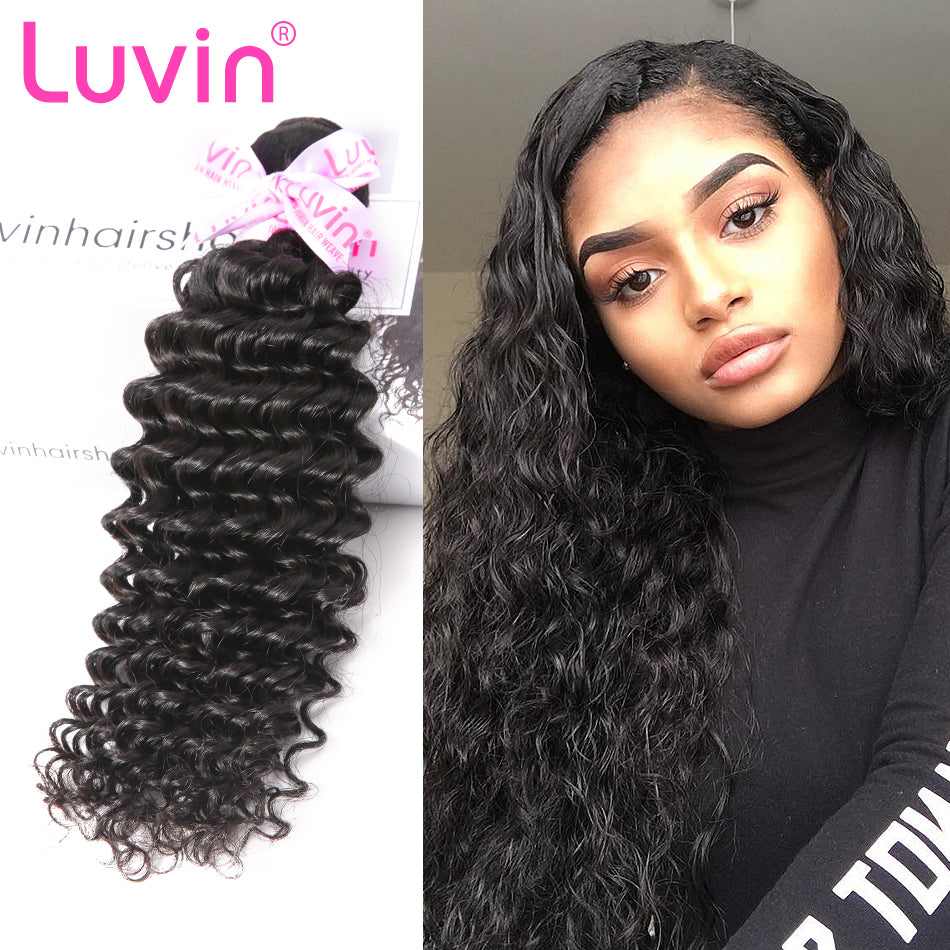 Luvin Brazilian Deep Wave Human Hair Weaves Bundles 1PC Natural Color 100% Remy Hair Extensions Weft Curly Hair 30 Inch Bundles