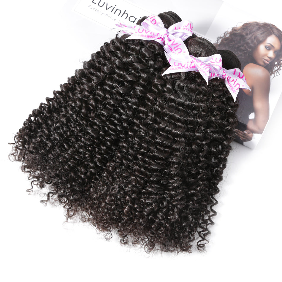 Luvin Mongolian Kinky Curly Hair 100% Remy Human Hair Weave Bundles Natural Color 8"-28" Free Shipping