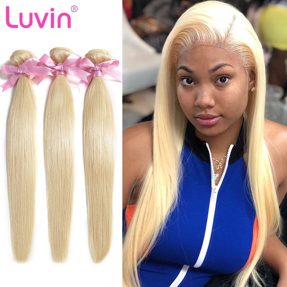 Luvin Brazilian Straight 613 Blonde Hair 3 Bundles Deal 100% Remy Human Hair Weaves Soft Hair No Shedding Shipping Free