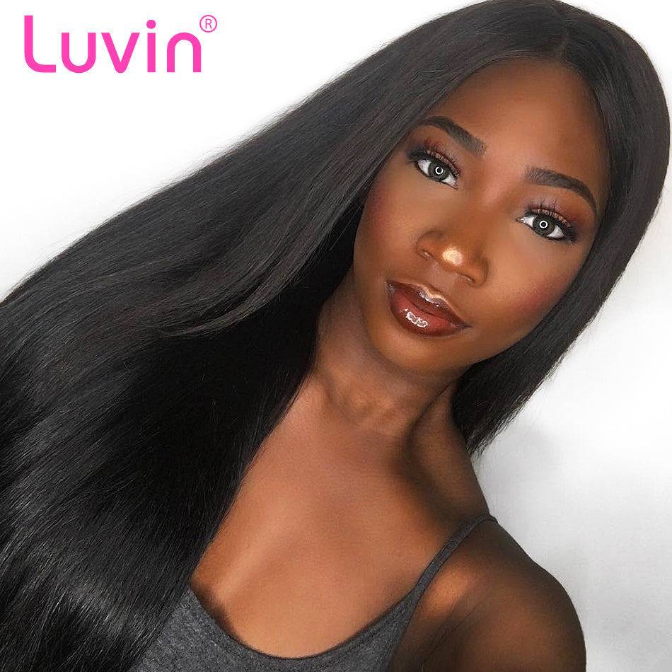 Luvin Brazilian Human Hair Wigs For Women Black Straight Remy 250 density Lace Front Wigs 3 Bundles With 13x4 Lace Frontal Wig