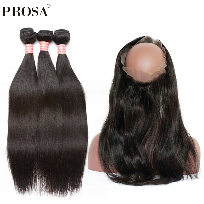 360 Lace Frontal With Bundle 3 Human Hair Bundles Add Frontal Closure With Baby Hair Straight Brazilian Prosa Hair Remy