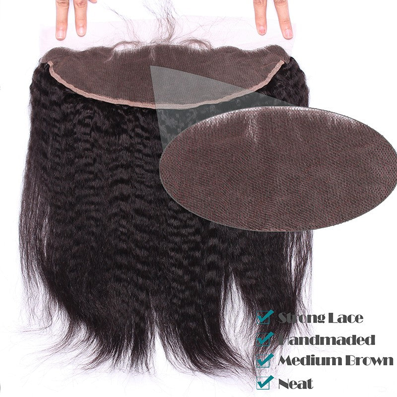 3 Kinky Straight Human Hair Bundles With Lace Frontal Closure 13x4 Brazilian Hair Weave Bundles With Closure Remy Prosa Hair