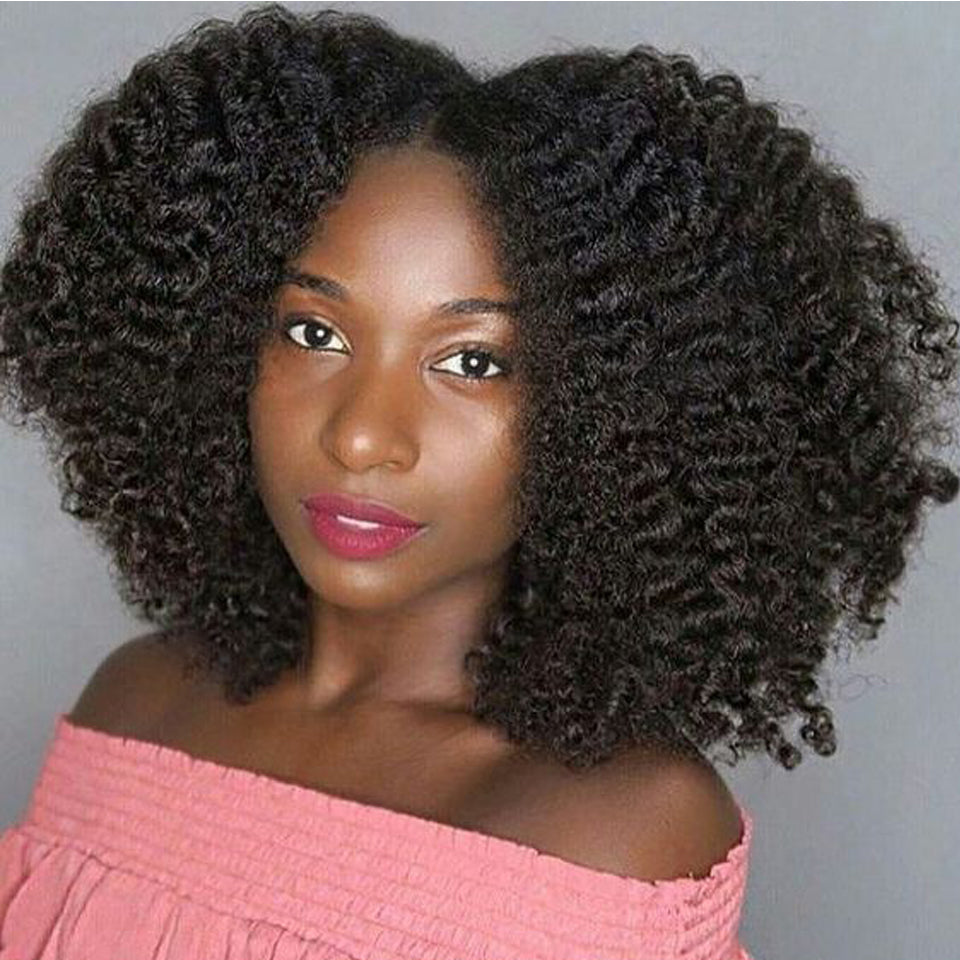 Afro Kinky Curly Weave Human Hair Bundles Natural Black