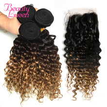 Load image into Gallery viewer, Ombre Blonde Malaysian Deep Wave Bundles With Closure Human Hair 3 Bundles With Lace Closure Brazilian Hair Weave Bundles Remy
