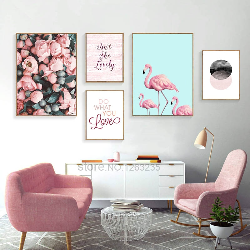 Nordic Poster Rose Flowers Wall Art Canvas Painting Cuadros Flamingo Posters And Prints Wall Pictures For Living Room Unframed