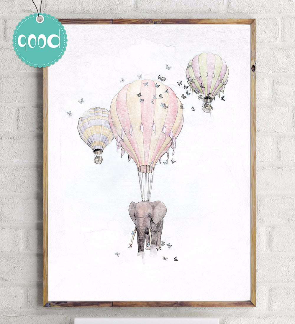 Elephant with Fire Balloon Sketch Canvas Art Print Painting Poster,  Wall Pictures for Home Decoration, Home Decor Ye15-1