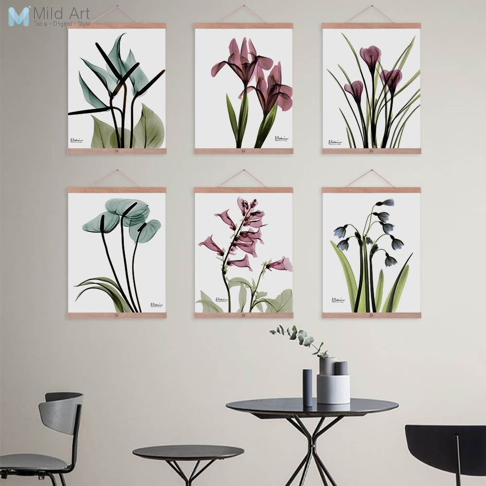 Beautiful Transparent Flower Floral Wooden Framed Posters Nordic Living Room Wall Art Pictures Home Decor Canvas Painting Scroll