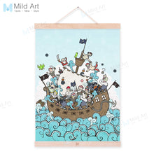 Load image into Gallery viewer, Kawaii Happy Pirates Sea Boat Wooden Framed Hanger Poster Kids Boy Room Wall Art Pictures Home Decoration Canvas Painting Scroll

