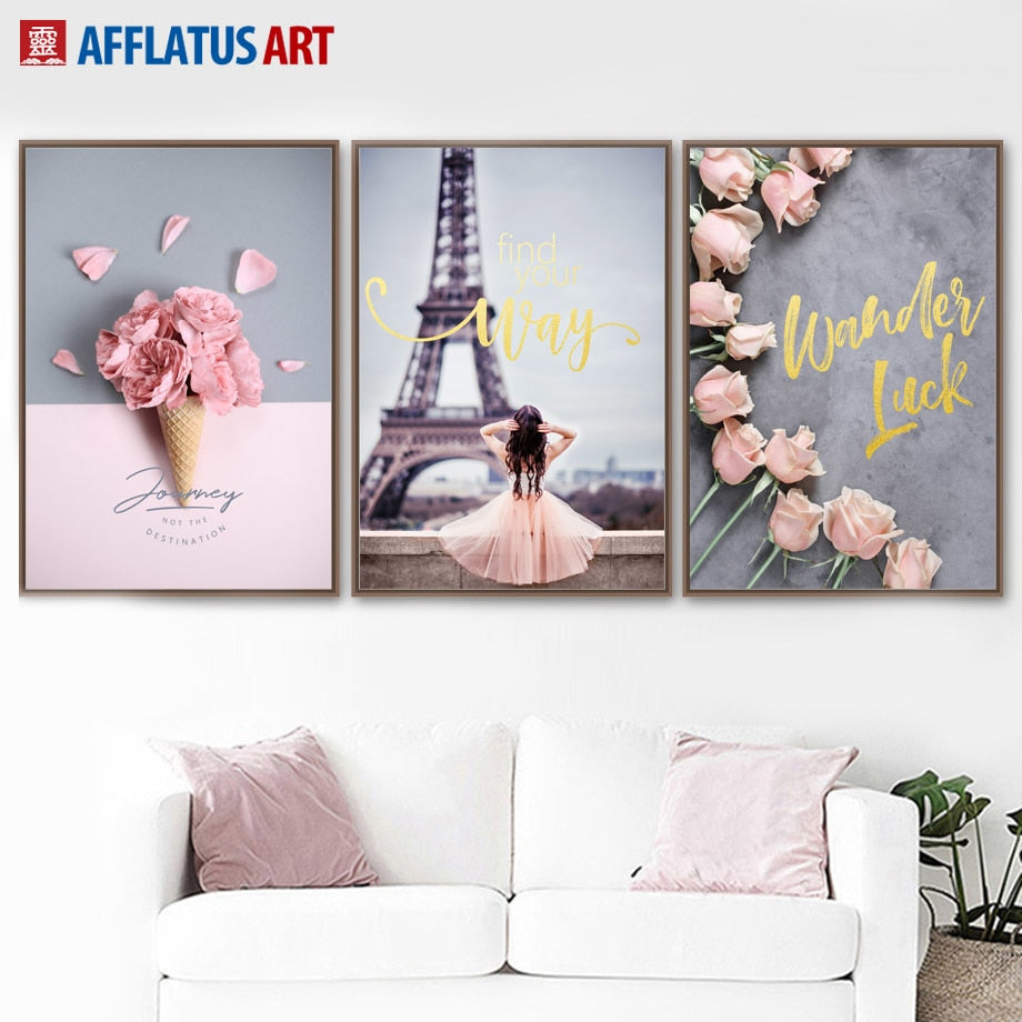 AFFLATUS Nordic Poster Flower Street Landscape Wall Art Canvas Painting Posters