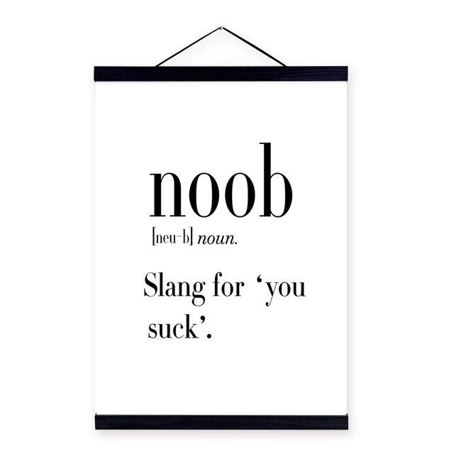 Black and White Typography Humor Funny Quotes  Wooden Framed Canvas Paintings Scroll Wall Art Picture Hanger Posters Home Decor