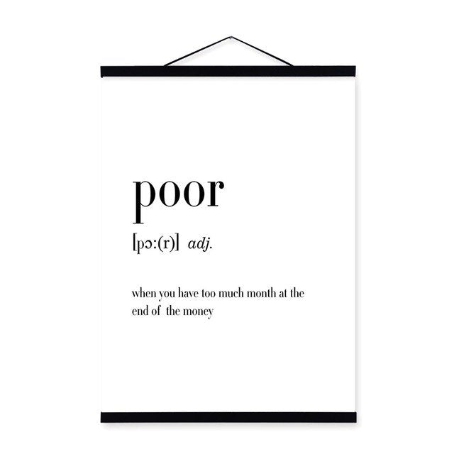 Black and White Typography Humor Funny Quotes  Wooden Framed Canvas Paintings Scroll Wall Art Picture Hanger Posters Home Decor