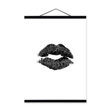 Load image into Gallery viewer, Fashion Sexy Girl Kiss Wooden Framed Poster Nordic Living Room Quotes Scroll Wall Art Pictures Hanger Home Decor Canvas Painting
