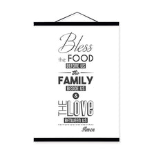 Load image into Gallery viewer, Black and White Food Family Love Quotes Wooden Framed Posters Prints Nordic Kitchen Cafe Scroll Wall Art Picture Canvas Painting
