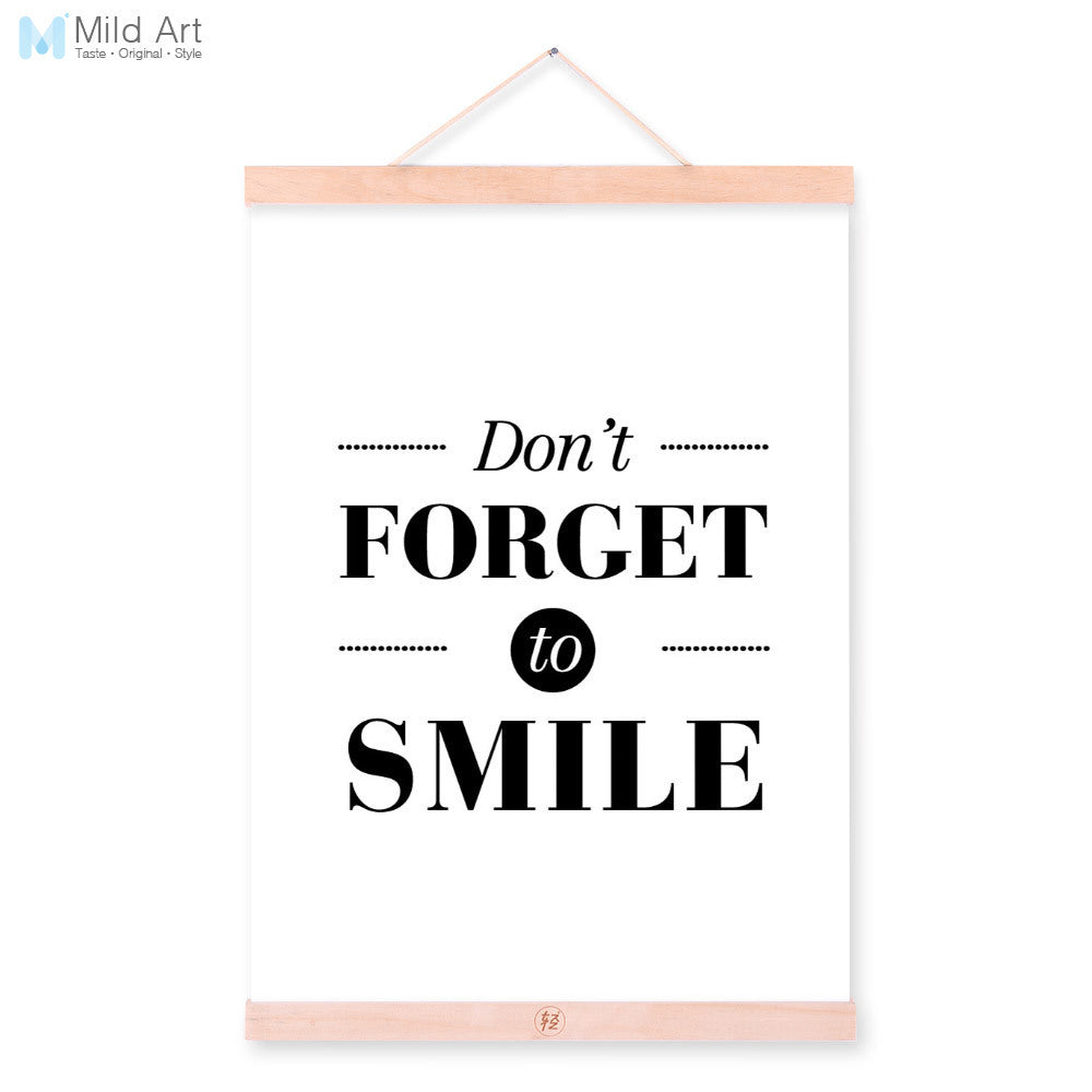 Minimalist Black White Motivational Smile Quote Wooden Framed A4 Canvas Painting Home Decor Wall Art Print Picture Poster Scroll