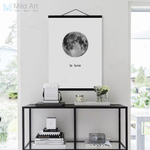 Load image into Gallery viewer, Black White Minimalist Moon French Typography Wooden Framed Posters Nordic Wall Art Pictures Home Decor Canvas Paintings Scroll
