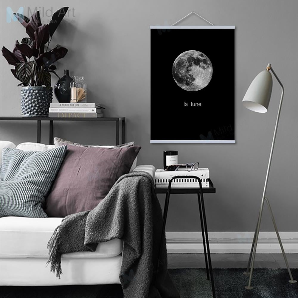 Black White Minimalist Moon French Typography Wooden Framed Posters Nordic Wall Art Pictures Home Decor Canvas Paintings Scroll