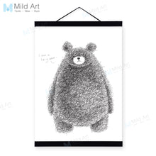 Load image into Gallery viewer, Black White Kawaii Bear Wooden Framed Hanger Posters Nordic Kids Baby Room Wall Art Pictures Home Decor Canvas Paintings Scroll
