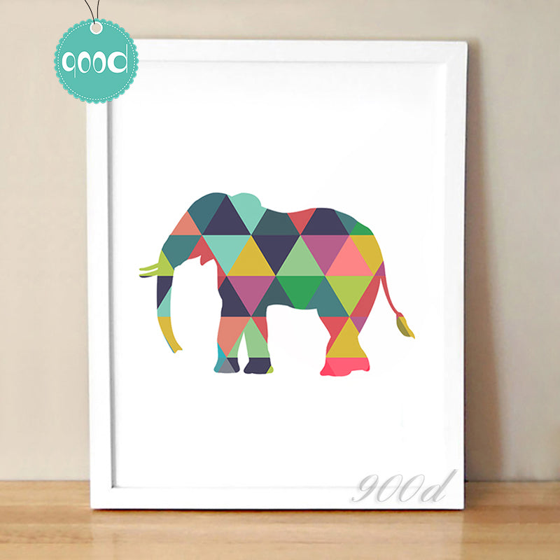 Colorful Geometric  Elephant Canvas Art Print Poster, Wall Pictures for Home Decoration, Frame not include FA237-12