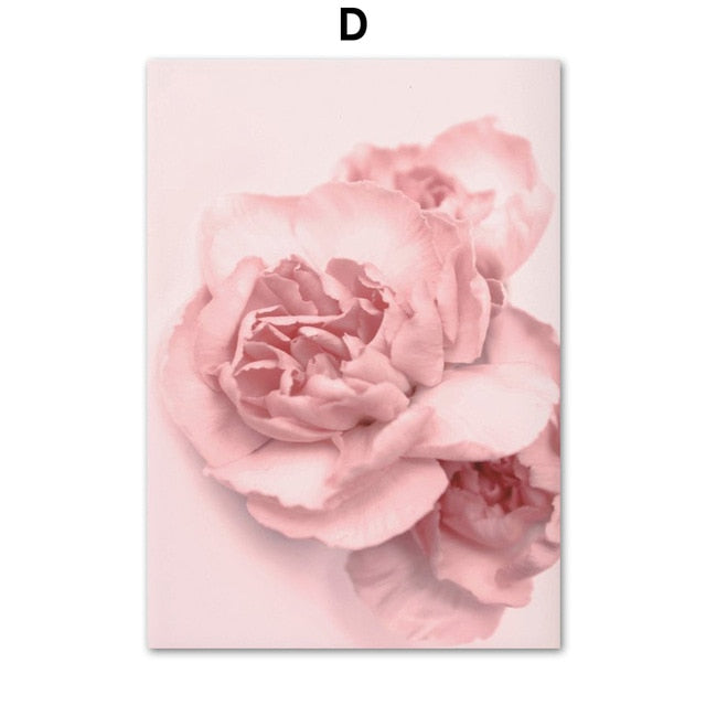 Pink Peony Tulips Rose Flower Wall Art Canvas Painting Nordic Minimalism Posters