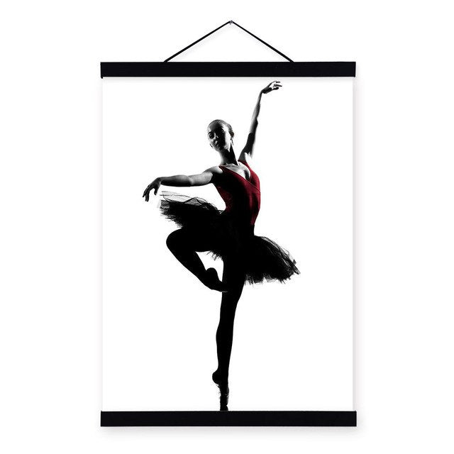 Modern Black White Ballet Dancer Poster Print Nordic Style Home Decor Scroll Wall Art Picture Girl Wooden Framed Canvas Painting
